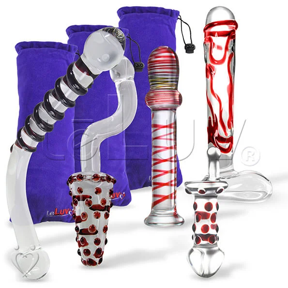 flexible glass thick dildo-LeLuv Glass Red Obsession 5 Piece Gift Set Dildos & Butt Plugs