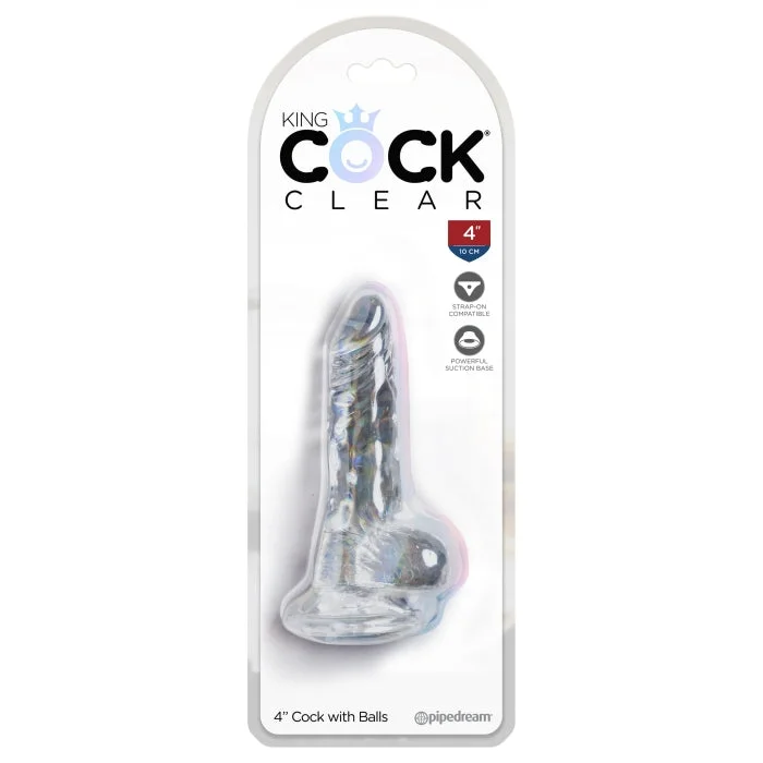 thick silicone curved dildo-King Cock Clear W/ Balls  4"