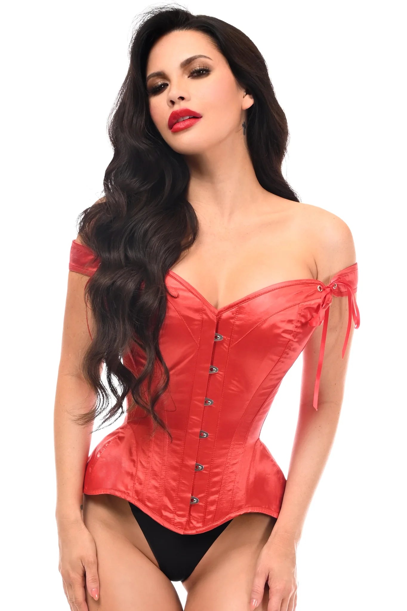 corset for torso shaping-Queen Top Drawer Satin Steel Boned Corset w/Straps