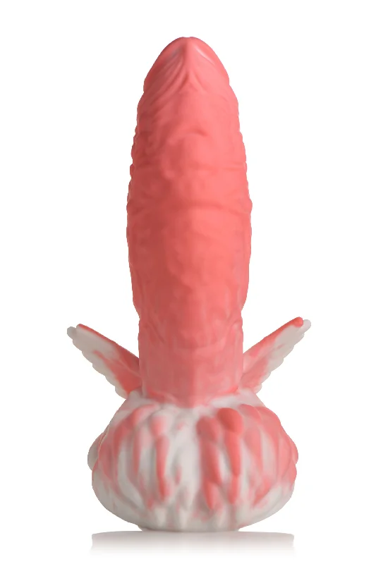 thin silicone straight dildo-Pegasus Pecker Winged Silicone Dildo - Pink/white