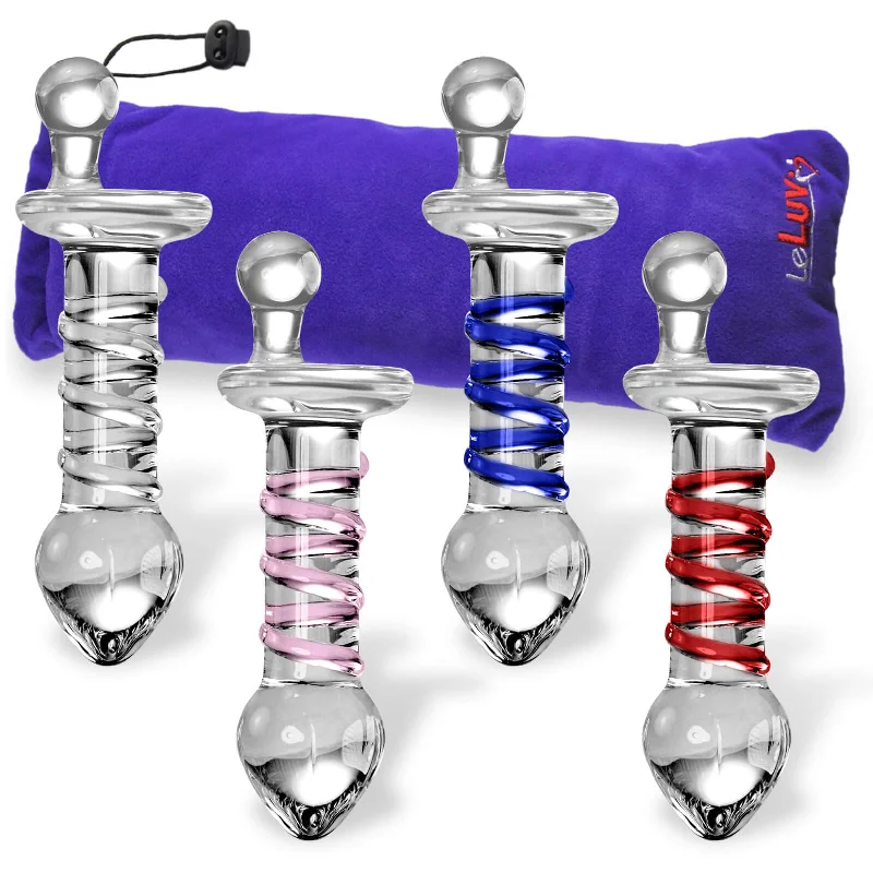 Anal toys with easy tug-LeLuv Butt Plug Glass Spiral Juicer Bundle with Premium Padded Pouch