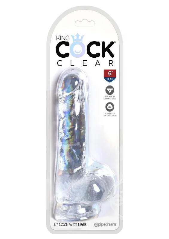 small rubber curved dildo-King Cock Dildo with Balls 6in - Clear