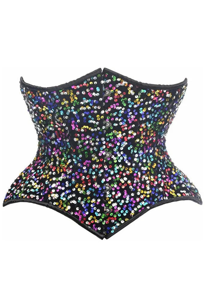 corset dress violet lace-Rainbow Sequined Curvy Underbust Corset 2-6X