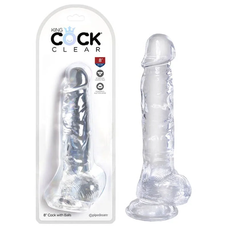 large glass glossy dildo-King Cock Clear 8 Inch Cock with Balls