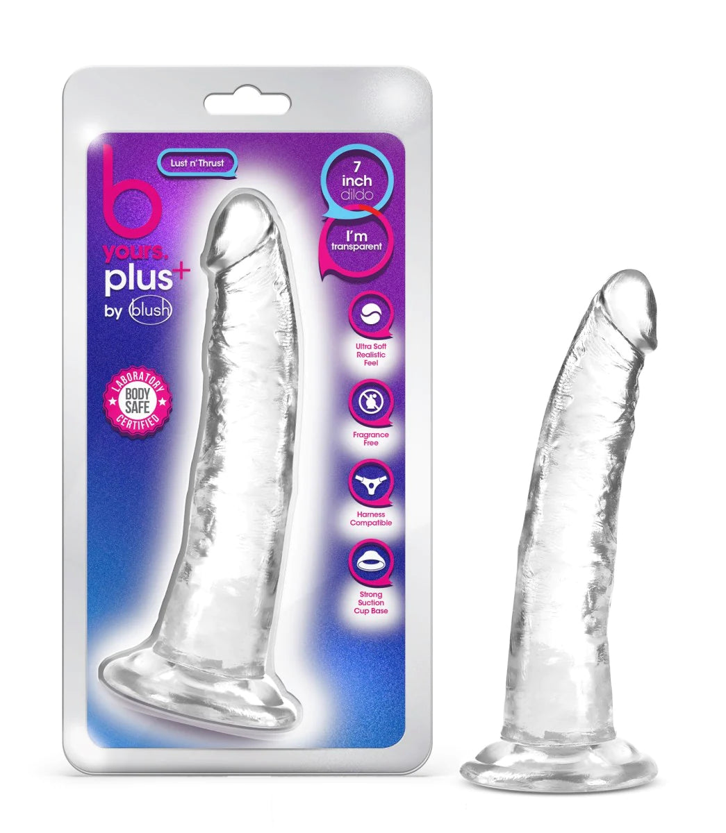 textured silicone green dildo-B Yours Plus Lust N’ Thrust Realistic Clear 7.5-Inch Long Dildo