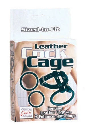 cock ring for wild vibes-Leather Cock Cage With 3 Enhancement Rings