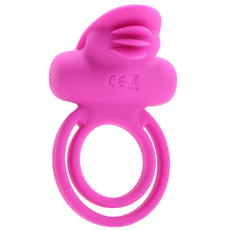 cock ring with small pouch-Dual Clit Flicker Vibrating Cock Ring in Pink