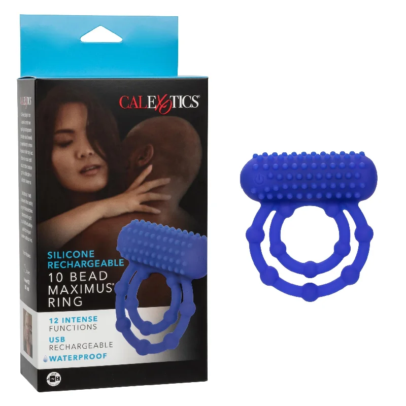 cock ring with small play-Silicone Rechargeable 10 Bead Maximus Ring - Blue