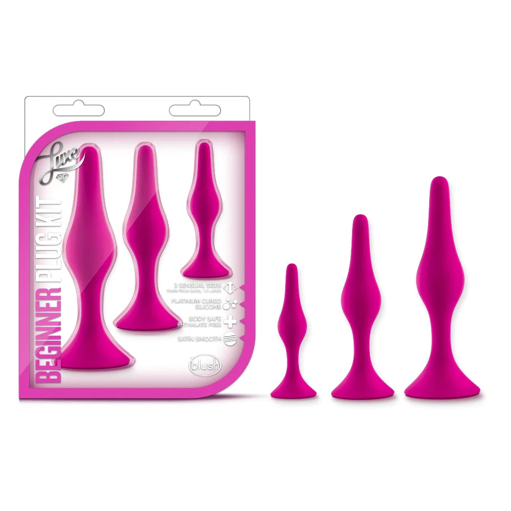 Anal toys with firm grasp-Luxe ''Beginner'' Plug Kit -Pink