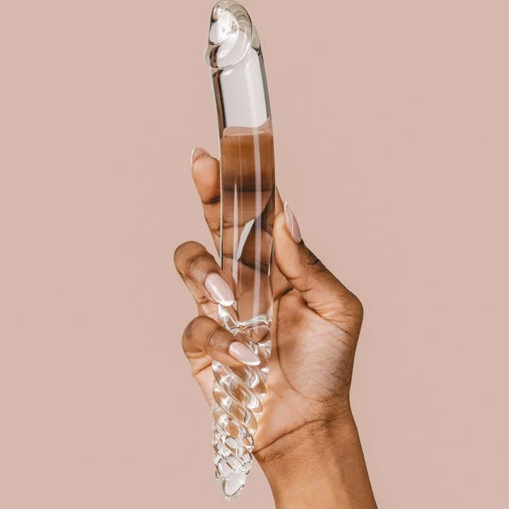 lifelike rubber textured dildo-The Natural Love Company Tansy Helix - 9" Glass Dildo