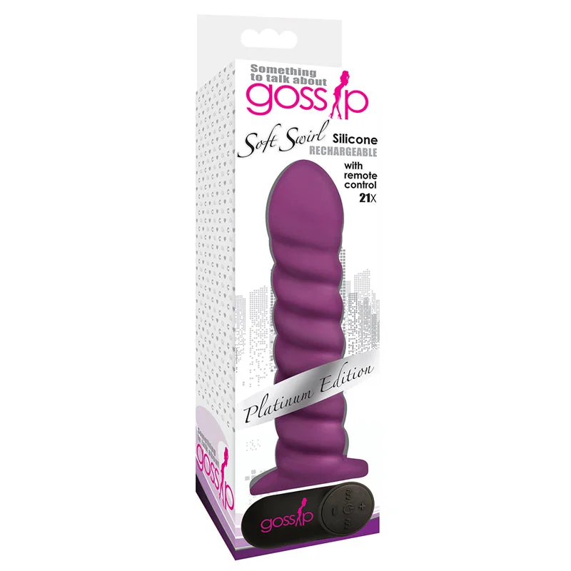 thick glass green dildo-Gossip Soft Swirl Rechargeable Remote-Controlled Textured 7.5 in. Silicone Vibrating Dildo Violet