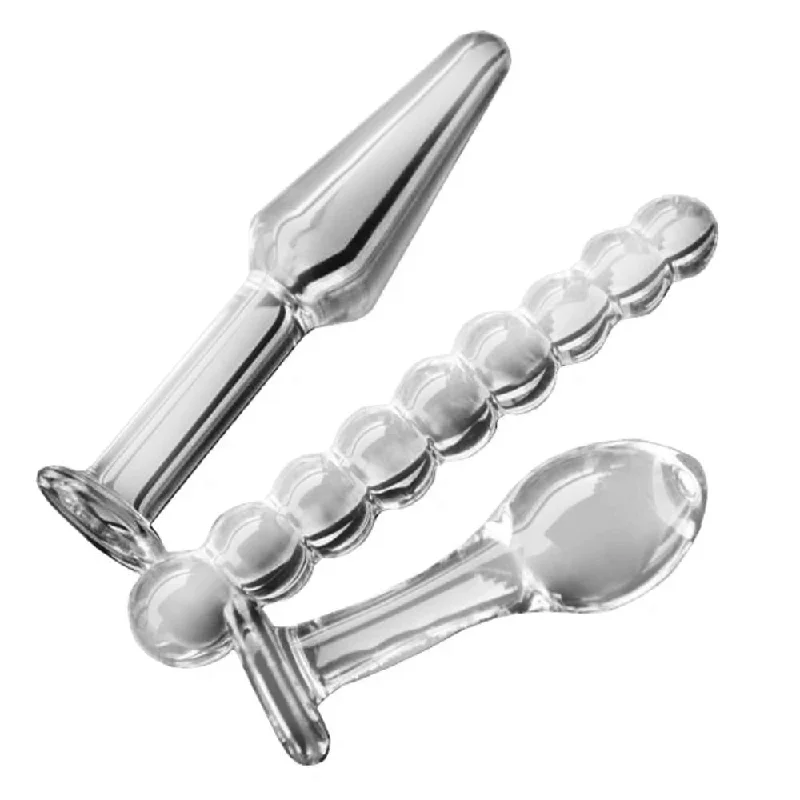 Anal toys for lone joy-Transparent Anal Glass Bead Dildos (3 Piece)