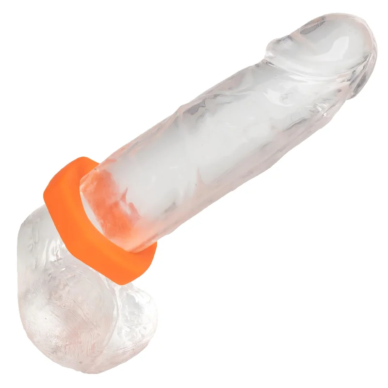 cock ring with ribbed play-Alpha Liquid Silicone Prolong Sexagon Ring -  Orange