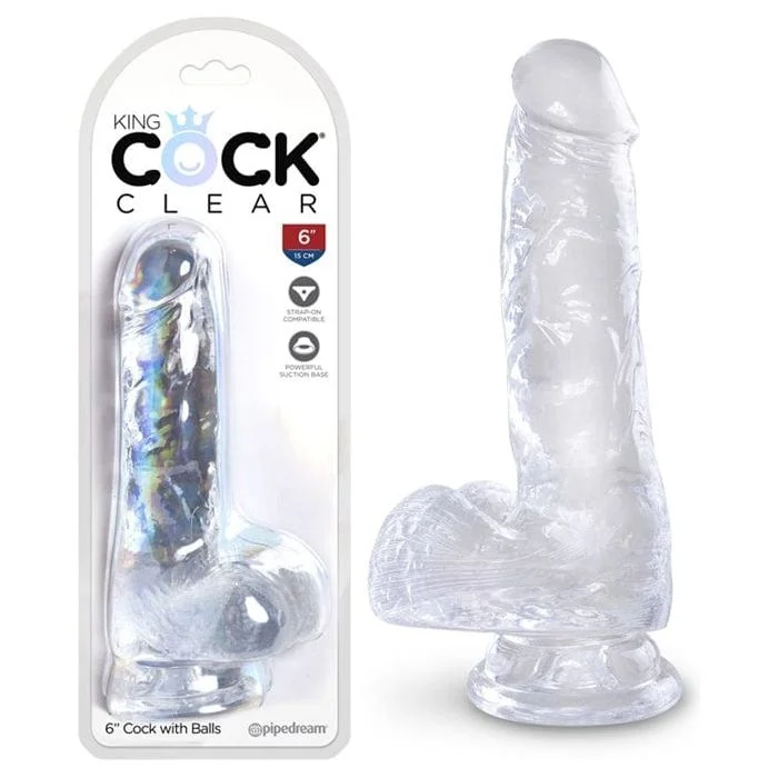 lifelike rubber ribbed dildo-Dildo Réaliste - Pipedream - King Cock Clear 6" Cock with Balls