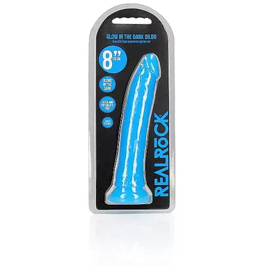 smooth rubber lifelike dildo-Realrock Glow In The Dark Slim Dildo 8" by Shots