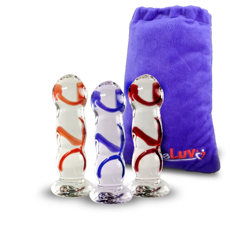 large rubber ribbed dildo-LeLuv Glass Dildo with Vein-Textured Short Shaft and Flat Base