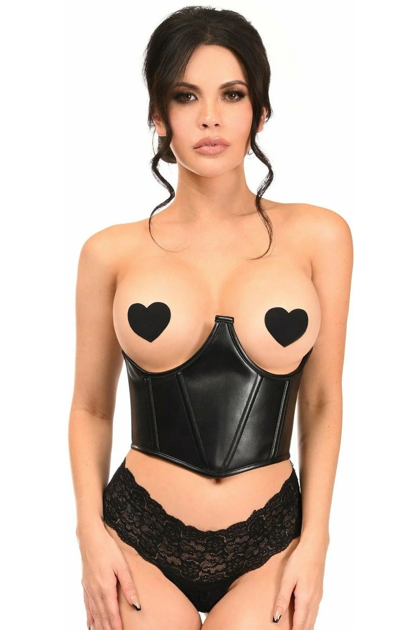 corset with shiny finish-Queen Lavish Faux Leather Underwire Cincher Corset