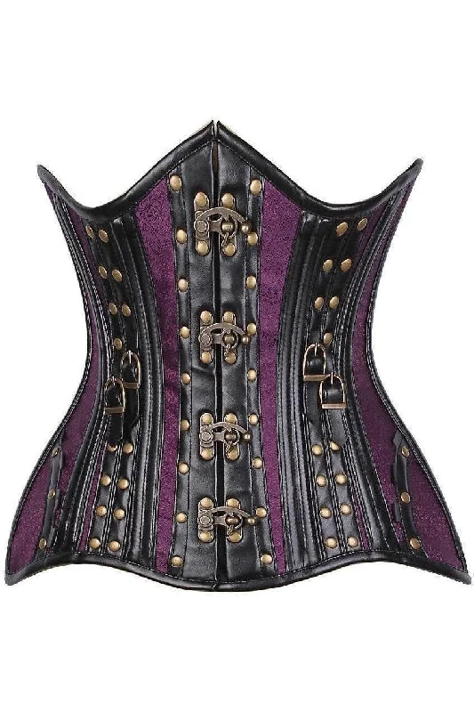 corset for sci-fi cosplay-Top Drawer CURVY Faux Leather & Brocade Steel Boned Under Bust Corset w/Rivets