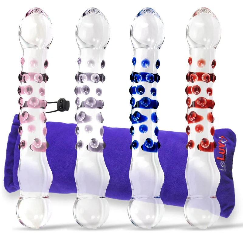 ribbed glass lifelike dildo-LeLuv Glass 8 Inch Double-ended Slim Curved Wand with Pleasure Dots Dildo