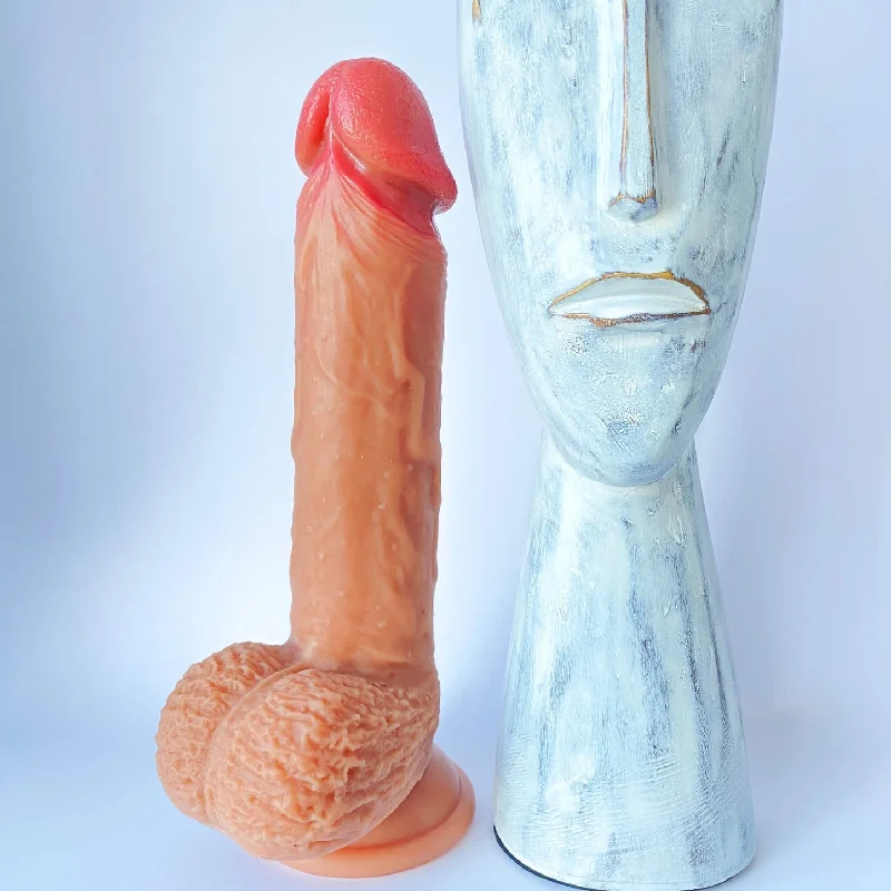 thin silicone smooth dildo-Realistic Liquid Silicone Dildo with Strong Suction Cup (20cm)