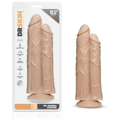 curved silicone thick dildo-Dr Skin Double Trouble Realistic Dildo 10.5" by Blush Novelties