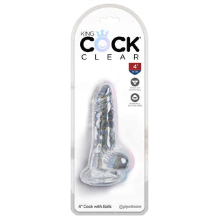 vibrating glass textured dildo-King Cock Clear With Balls Dildo 4" by Pipedream Products®