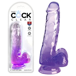 veined rubber red dildo-King Cock Clear Dildo With Balls 6" by Pipedream Products®