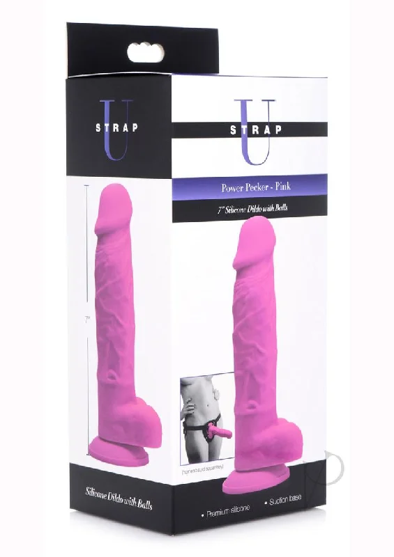 firm glass straight dildo-Strap U Silicone Dildo W/balls Pink