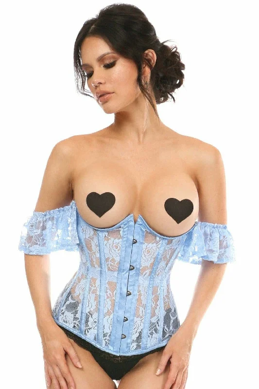 corset for simple style-Lavish Sheer Lt Blue Lace Underbust Underwire Corset w/Ruffle Sleeve