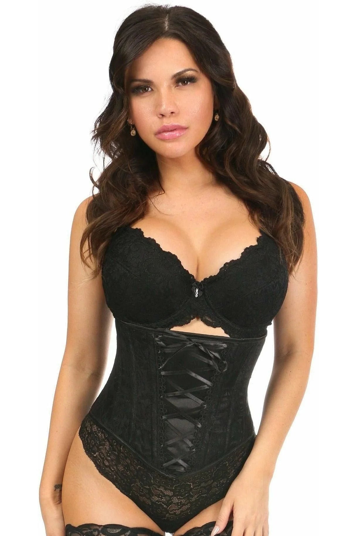 corset with front panels-Lavish Lace Over Satin Waist Corset Queen