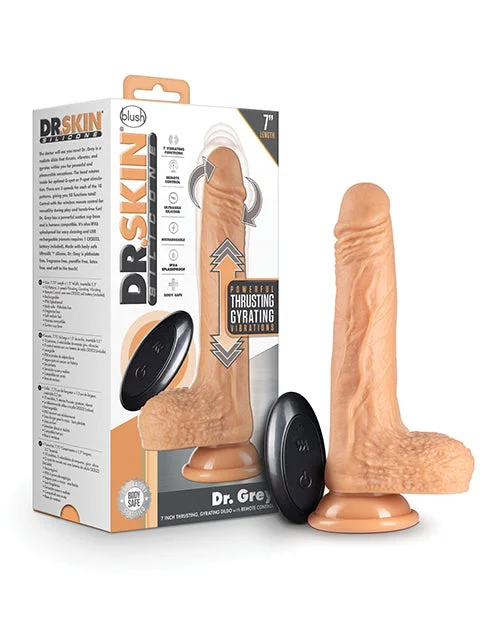 veined silicone straight dildo-Blush Dr. Skin Silicone Dr. Grey 7" Thrusting Dildo - Vanilla