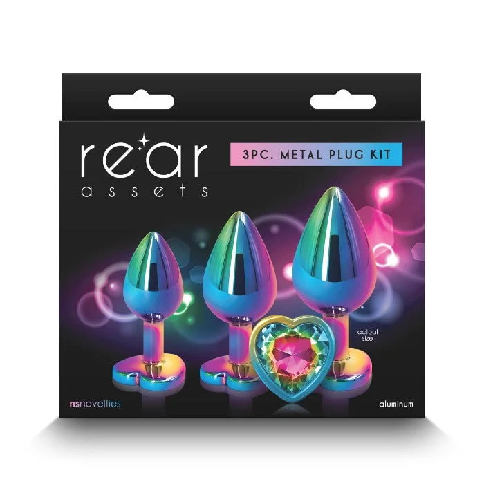 Anal toys for long calm-Rear Assets 3-piece Anal Plug Set w/ Heart Rainbow Gem