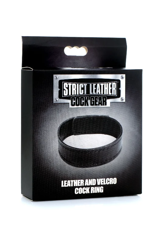 cock ring for partner fun-Leather and Velcro Cock Ring - Black