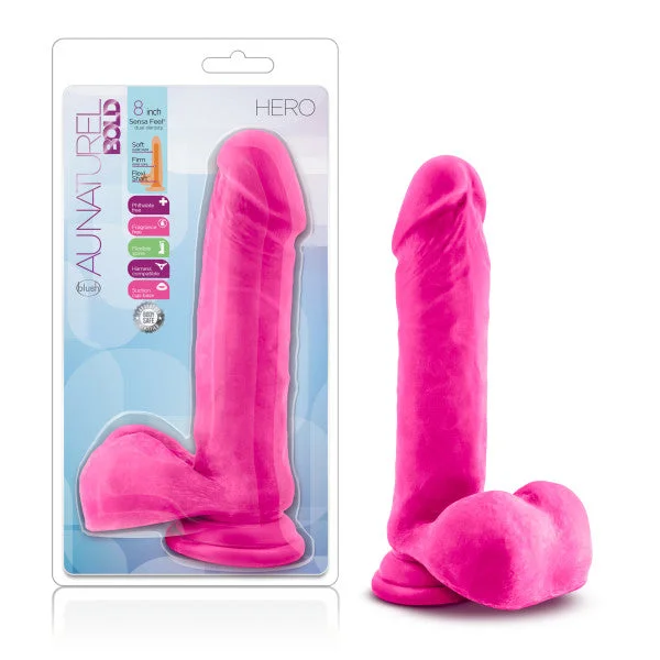 ribbed rubber thick dildo-Au Naturel - Bold - Hero - 8 Inch Dildo - Pink