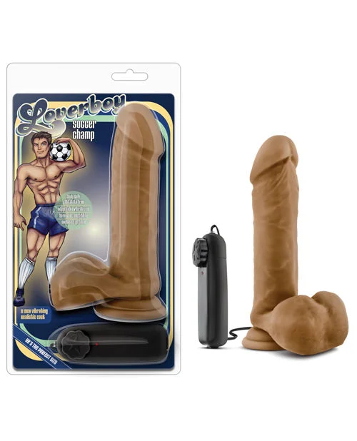 fantasy glass curved dildo-Blush Loverboy Soccer Champ 8" Vibrating Realistic Cock - Mocha