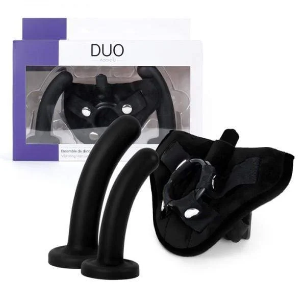 large red suction cup dildo-Adore U Duo Vibrating Harness and Dildo Kit