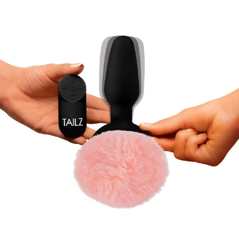 Anal toys for easy reach-Remote Control Vibrating Pink Bunny Tail Anal Plug