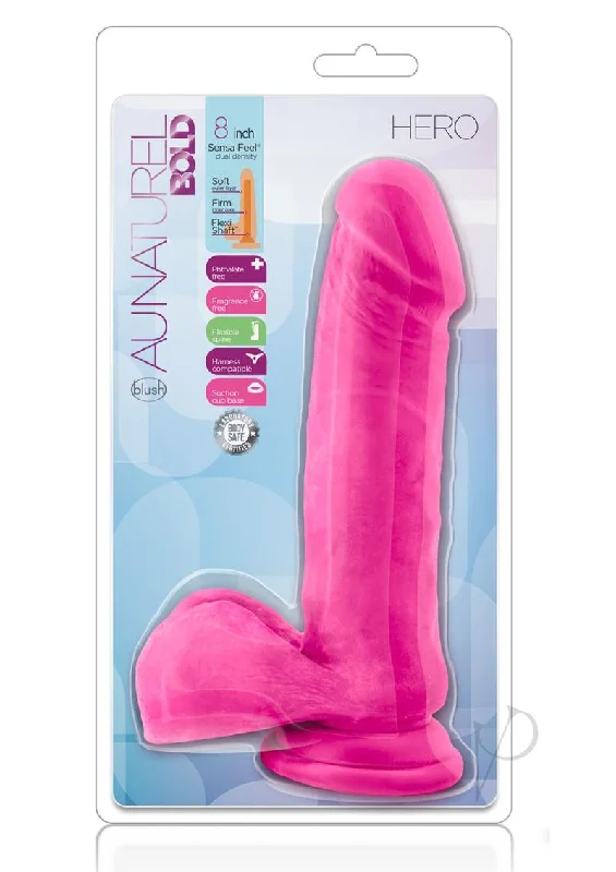 straight silicone thin dildo-Au Naturel Bold Hero Dildo 8 Pink