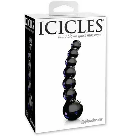 Anal toys with low cost-Pipedream Icicles No. 66 Curved Beaded 4.75 in. Glass Dildo Black