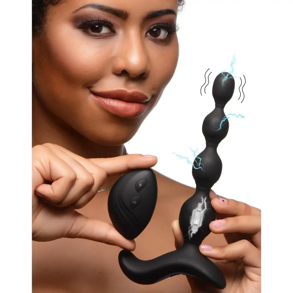 Anal toys for sly calm-Shock-beads 80x Vibrating & E-stim Silicone Anal Beads With Remote