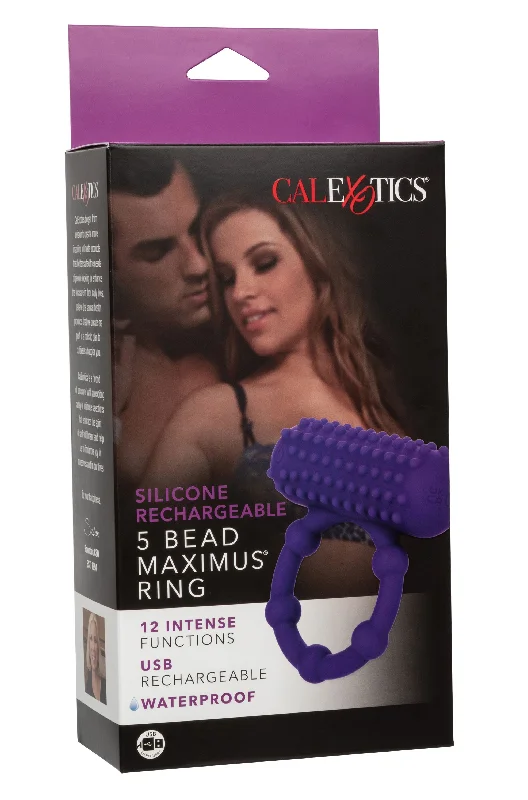 cock ring for sexy play-Silicone Rechargeable 5 Bead Maximus Ring - Purple