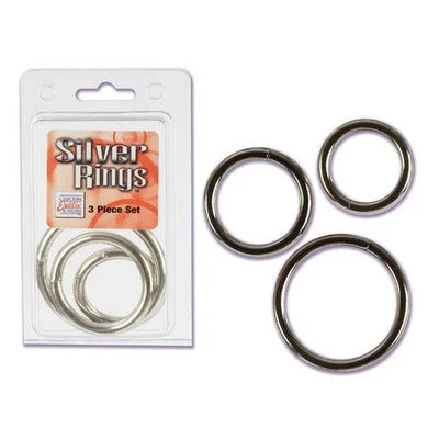 cock ring for body fun-Silver Ring 3 Piece Set