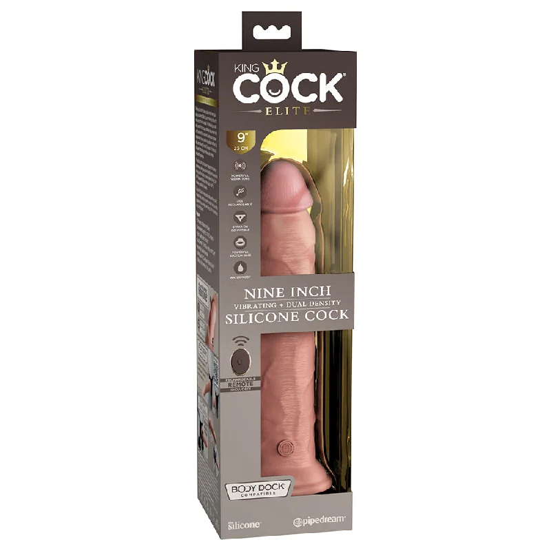 thick glass violet dildo-King Cock Elite 9 in. Vibrating Dual Density Silicone Realistic Dildo Beige