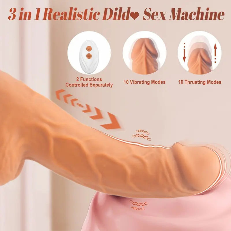 thin rubber gold dildo-3 In 1 Realistic Dildo Sex Machine