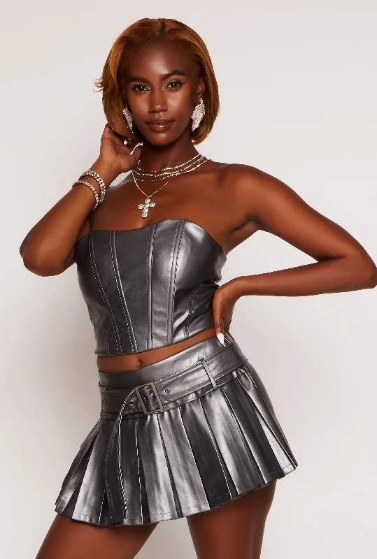 corset for runway model-Haute Monde Faux Leather Cropped Corset Top