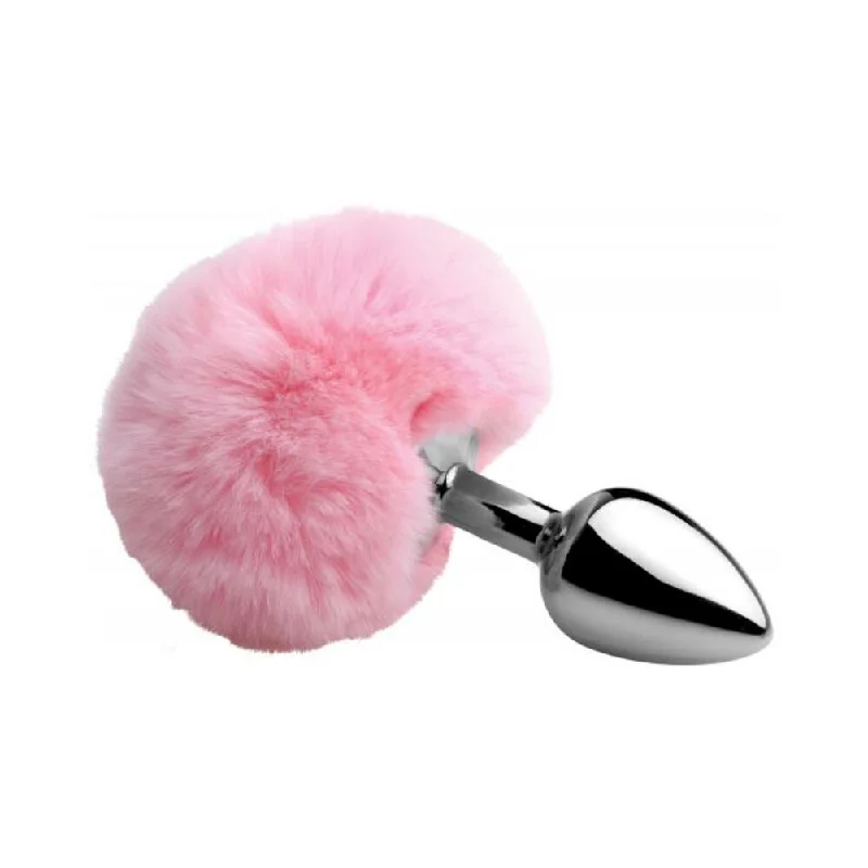 Anal toys for touch vibe-Fluffy Bunny Tail Anal Metal Butt Plug Pink