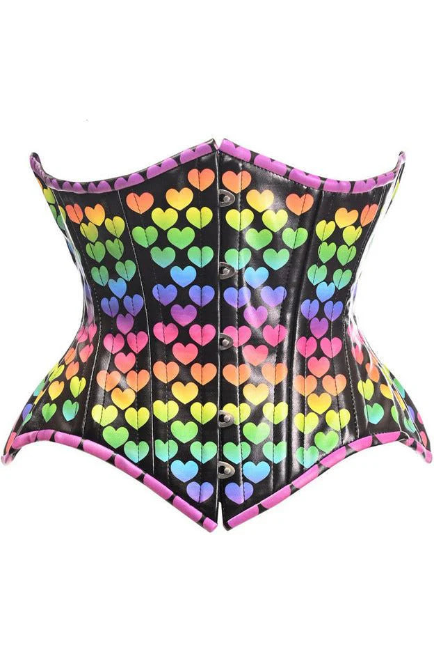 corset top soft violet-Rainbow Heart Faux Leather Underbust Corset