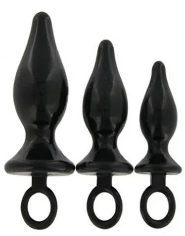 Anal toys with satin feel-Anal Pacifiers Set Of 3 - Black