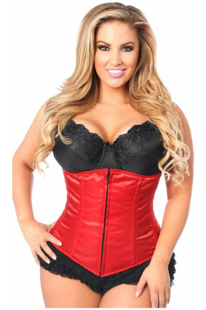 corset with lace appliques-Queen Lavish Satin Underbust Zipper Corset