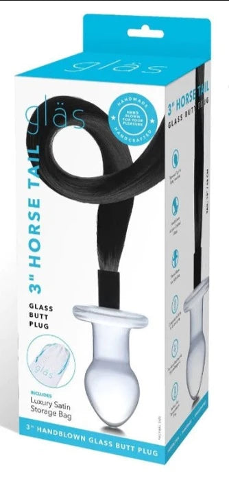 Anal toys with cold joy-Glas 3 Inch Horse Tail Glass Butt Plug